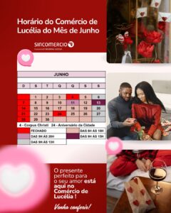 Calendário de Junho Do Comércio de Lucélia